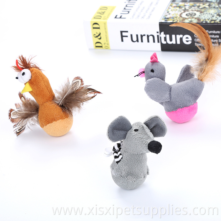 in stock three style plush tembler cat toy mouse with feather and catnip